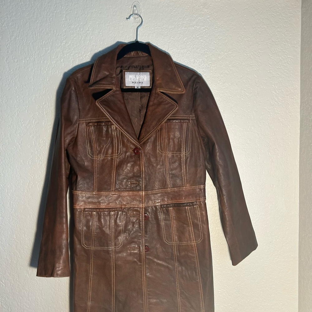 Wilson’s Leather Maxima Chocolate Trench Coat Size Medium